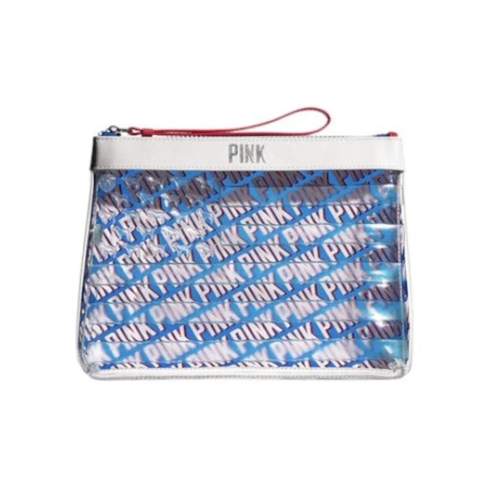 Victoria's Secret Pink Americana Bag Women OS Red White Blue New Clear Wristlet